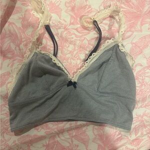 Victoria's Secret Blue ribbed with Lace sleep Bralette